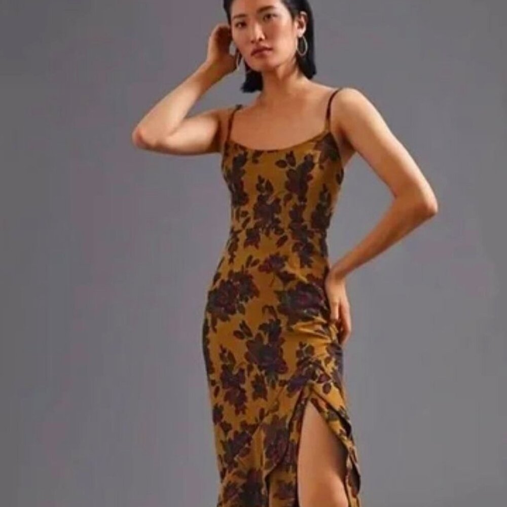 Anthropologie HUTCH Floral Slip Maxi Dress Dark Yellow ize 4P